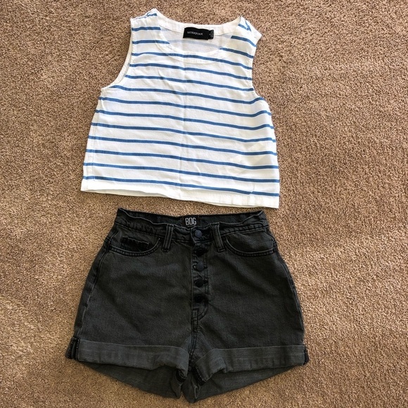 MinkPink Crop Top White with Blue stripes - Picture 3 of 9
